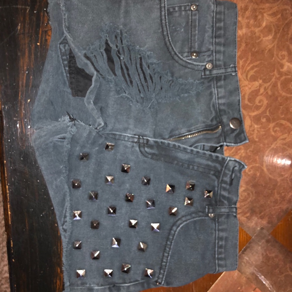 Studded jean shorts